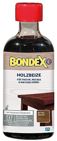 Bondex Holzbeize Mittelbraun 0,25 L für 4,25 m² | Intensive Färbung | Betont die natürliche Holzmaserung | Vorbehandlung | seidenmatt | Holzbeize | Holzpflege