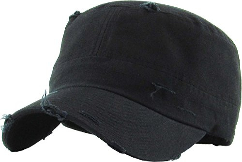 Funky Junque Distressed Military Hat – Newsboy Hats for Women, Short Brim Army Baseball Cap, Womens Cadet Hat Trendy Style - Black