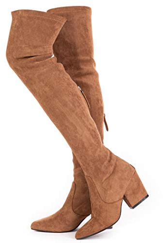 N.N.G Over the Knee Boots for Women Brown Size 7 Suede Block Heel Thigh High Long OTK Winter Stretch Ladies Pointed Toe