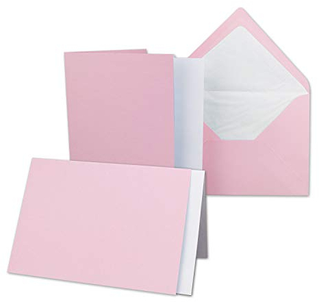 25x Karten-Set DIN B6-12 x 17 cm - 120 x 170 mm - Falt-Karten mit Brief-Umschlägen & Einlege-Blättern - Gerippte Struktur Oberfläche - Rosa - Vintage Einladungskarten
