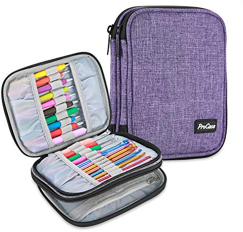 ProCase Tasche für Strickennadel Crochet Hook Case Organizer (Leer ohne Zubehör), Stricknadeltasche mit Netzfächern, Reise Tragetasche für Häkelnadeln Stricknadeln Werkzeuge Zubehör bis 6.5 -Lila