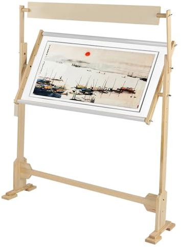 Support de broderie réglable à 360° pour point de croix - Support épais et durci - Grand support en bois pour broderie au point de croix - 75 x 40 cm