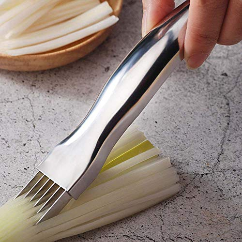 homeey Green Onion Knife Stainless Steel Chopped Spring Onion Slicer, Scallion Cutter Shred Knife for Green Onion Cucumber Kiwi Potato, Multi-Functional Kitchen Gadgets, Silver