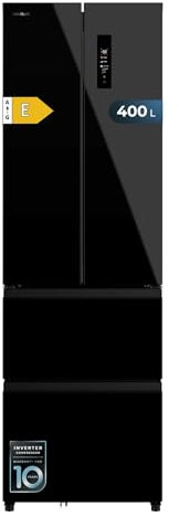 Cecotec Frigorífico Puerta Francesa De 400 L Bolero Coolmarket Combi F2D 400 Black Glass E. Frigorífico De 4 Puertas, Sistema Total Nofrost, Diseño Premium Y Compresor Inverter Silencioso