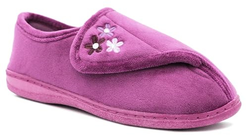 Dr Keller Womens Lightweight Faux Fur Wide Opening Touch Fasten Diabetic Orthopaedic Slippers (Purple, UK Footwear Size System, Adult, Women, Numeric, Medium, 5)