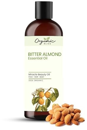 Organic Bliss Bitter Almond Essential Oil 100% Pure and Natural Therapeutic Grade Essential Oil for Hair Skin Care, Relief from Stress,Anxiety and Aromatherapy (50 ML)