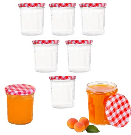 CTForest Trend Set de 8 Tarro de Mermelada, Tarros Cristal de tapón de Rosca, Tapa de Rosca Rojo Cuadros DIY Se Utiliza para Almacenar Salsas y Leche