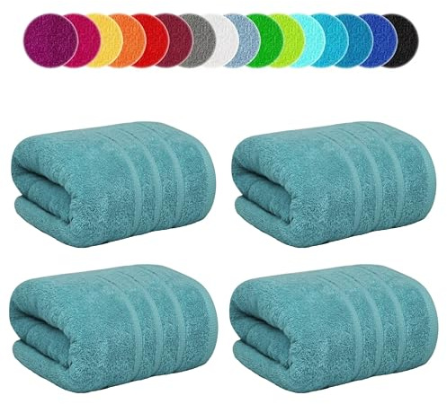 Paquete de 4 toallas de baño extragrandes de 100 x 200 cm, 100% algodón egipcio, tamaño grande, XXL, juego de toallas de baño súper suaves de 600 g/m² (azul cielo, 4)