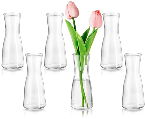 Glasseam Kleine Vasen für Tischdeko, Deko Vase Glas Klar Blumenvase Modern Glasvase Klein 6 Stück, Minimalistische Blumenvasen Set für Wohnzimmer Hochzeit Party Esstisch Tafelaufsatz Dekovase