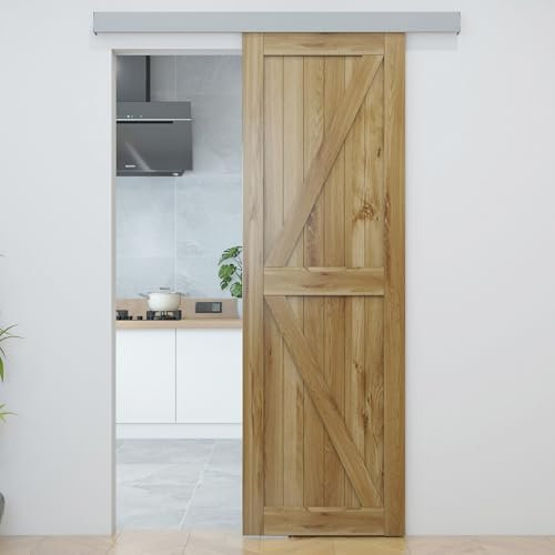 JUBEST 152cm Barn Door Hardware Kit, Aluminium Alloy Box Rail Hidden Sliding Door Hardware for Classic Modern Interior Single Wooden Door,Low Clearance, Silver Colour