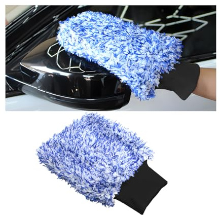 JNNJ Guanti per Il Lavaggio Dell'auto in Microfibra Super Morbida, Guanti per Il Lavaggio Dell'auto in Microfibra per La Pulizia E La Cura Dell'auto, Per Rimuovere Facilmente Lo Sporco(Blu Bianco)