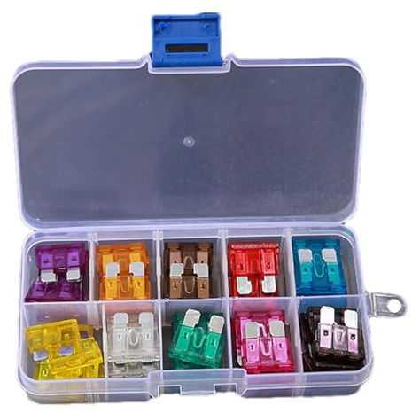 Kit de surtido de fusibles para automóviles,Kit de surtido de fusibles automotrices,Juego de fusibles de camión de coche de tamaño mediano de 50 piezas - Fácil de usar, incluye caja de almacenamiento