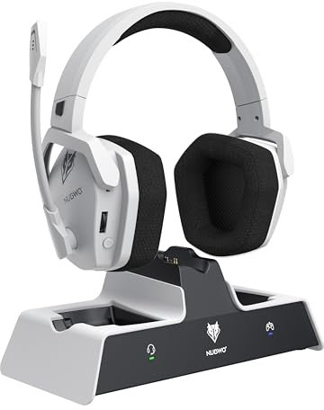 NUBWO G06 Pro Wireless Gaming Headset mit Ladestation für Headset und PS5 Controller, 17ms Niedrige Latenz, 120 Stündige Akkulaufzeit, Dynamische 50mm Treiber Weiß (Nicht mit Xbox Kompatibel)