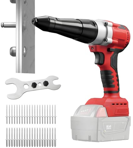 Remachadora de batería compatible con Milwaukee 18 V, sin escobillas, pinzas automáticas para remaches automáticos, LED, herramienta manual para remaches de 3,2/4 mm (sin batería)
