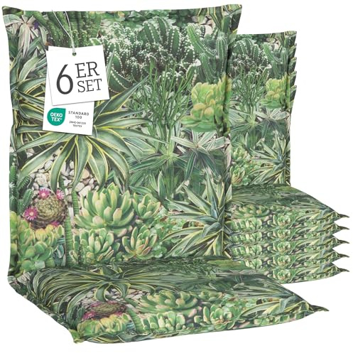 Beo® Turin Niedriglehner Gartenstuhl-Auflagen 6er Set | Waschbar & UV-beständig | Atmungsaktive Sitzkissen Outdoor | Made in EU nach Öko-Tex Standard | Extra Dicke Polster