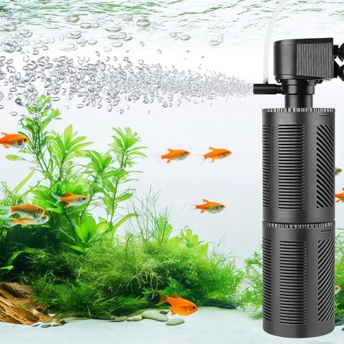 Hygger Filtro Interior Acuario, 1000L/H 15W Ajustable Fish Tank Filter, Quiet Power Aquarium Internal Filter de Agua para 110-265 litros Freshwater and Saltwater Aquariums