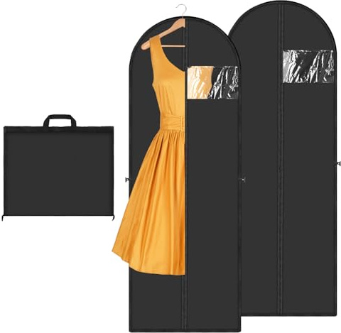 2 Piezas Fundas Ropa Armario, Bolsa para Colgar Abrigos Largos, Funda Plegable para Prendas de Vestir, Bolsas de Ropa Cremallera Cubiertas para Vestidos Largos, Trajes, Abrigos, 60 x 180cm, Negro
