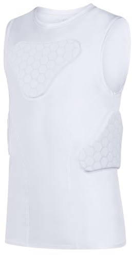 Diamemon White Football Compression Vest with Pads - Padded Football Practice Jersey for Youth and Kids