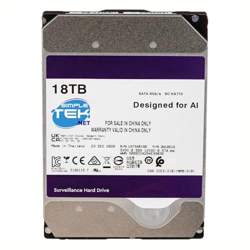 SIMPLETEK - Disco rigido interno da 18 TB 3,5 SATA III con 512 MB di cache — progettato per registratori video intelligenti (Ricondizionato)