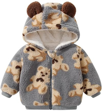 2026 Chaqueta de felpa suave y cálida para bebés, niñas y niños, cómoda ropa de invierno con diseño bonito, cómodo abrigo para niños para uso diario, gris, 6-12 meses