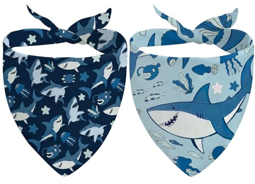 2Pcs Cartoon Shark Dog Bandanas, Blue Triangle Dog Neckerchief, Clothing & Accessories for Dogs, Gift for Dogs Birthday