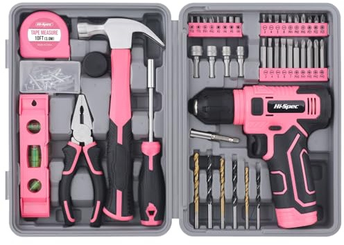 Hi-Spec 8V USB Cordless Drill Driver & Starter Tool Kit for Home DIY, Pink