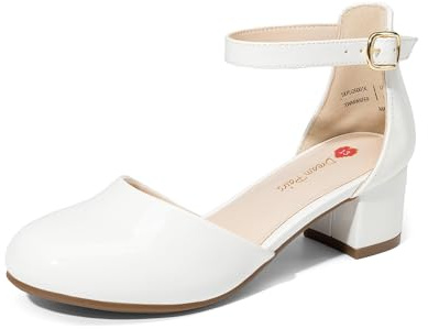 DREAM PAIRS Kids Zapatos Vestir Tacón,Blanco,35