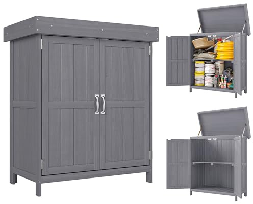 Outsunny Armoire de Jardin sur Pied Double Porte étagère et Toit bitumé relevable dim. 74L x 43l x 88H cm Bois Massif de Sapin