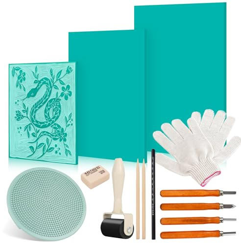 Kit de impresión de lino, 14 piezas, incluye 3 hojas de lino A4, A5, A6, 4