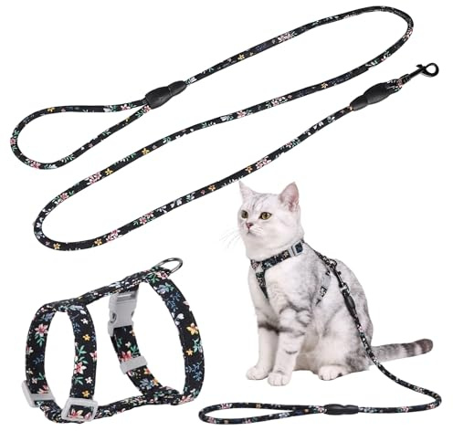 1 Pièces Harnais Chat Anti Evasion, 150cm Harnais Réglable pour Chat | Escape-Proof Cat Harness and Leash Set, Chat Réglable Résistant à l'Évasion,pour Chiot Chaton des Petits Animaux de Compagnie