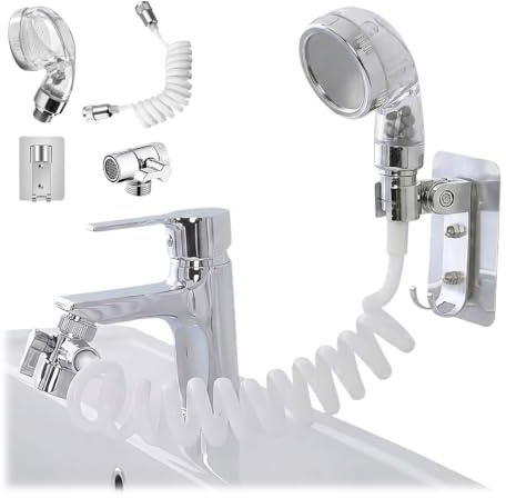 Doccia per rubinetto lavandino, tubo telescopico da 3 metri + valvola deviatrice + kit accessori, Doccetta per lavandino, Doccetta per lavabo,Doccetta con tubo, adatto per soffioni doccia per lavabo