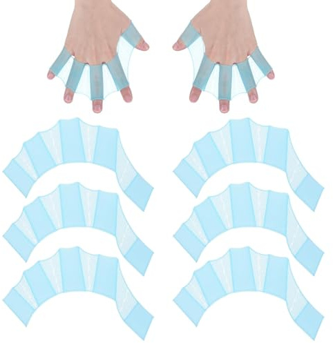 3 par simhandskar silikon simskor för simträning, handpaddlar simning blå storlek M, vattenhandskar för aquafitness & snorkling, handfenor
