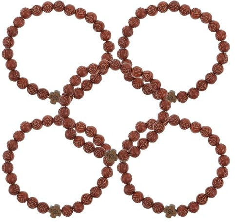 Outanaya 5 St Katolskt Rosary Armband med Imitationsträ Rosenkulor Lätt Vikt och Hypoallergen Unisex Andligt Smycke för Män och Kvinnor Första och Dagligt Bärande
