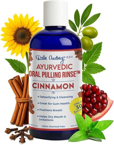 Dale Audrey Ayurvedic Oil Pulling for Teeth and Gums, Made in USA, Flavored Organic Pulling Oil for Oral Care & Fresh Breath (8 Fl Oz (Pack of 1), Cinnamon)