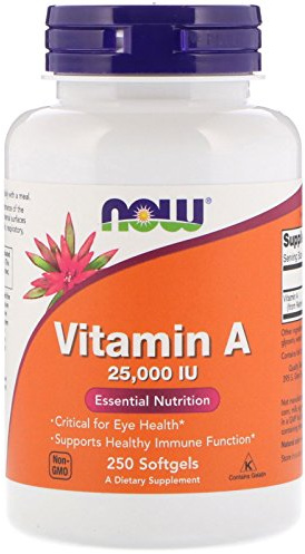 Now Foods Vitamin A, 25000 IU from Fish liver oil, 250 Softgels (Pack of 2)