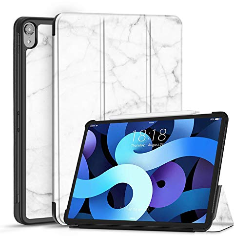 TNP iPad Air 4 Hülle, iPad Hülle mit Stifthalterung für iPad Air 4. Generation Modell 2020 - 10,9 Zoll, dünner und leichtgewichtiger iPad case, iPad cover mit Auto Schlaf/Wach Funktion, Marmor weiß