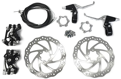 Star-Art Front and Back Disc Brake Kit - Aluminum Alloy Calipers, 2 Pcs Stainless Steel 160 mm Rotors & Cable & Brake Lever & 12 Bolts, Freewheel Threaded Hubs Hole Distance of 48mm