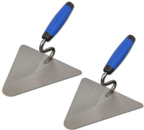 2er Set DEWEPRO® Berliner Maurerkelle - Putzkelle - Dreieckskelle mit S-Hals - 200x190mm - Stahlblatt - Berliner Form mit Schwanenhals und 2-Komponenten-Griff