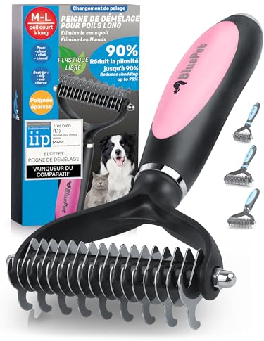 BluePet UnterwollToll Hundebürste langhaar & Katzenbürste langhaar I Unterwollkamm entfernt Unterwolle & Verfilzungen I Deckhaarschutz & Knoten Entfernen I Unterfellbürste für Fellwechsel