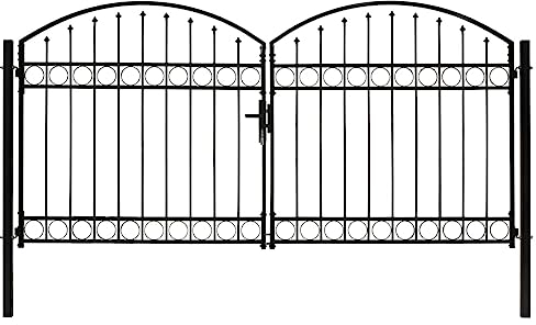 vidaXL Cancela Valla Doble Puerta con Arco Puerta Jardín Accesorios para Entrada Funcional Moderna Estable Duradera Práctica 300x125cm Acero Negro