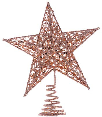 Amosfun glitzernder Stern aus Eisen für die Weihnachtsbaumspitze, Dekoration, Eisen, Rose Gold, 25 cm