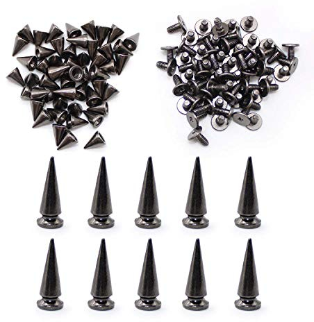 WJUAN 50 Stück Höhe 9,5 mm Metall Punk Ziernieten und 10 Stück Höhe 24 mm DIY Handwerk Punk Nieten, DIY Spitz Schraubnieten mit Schraube für Beutel Lederhandwerk Projekte Kleidung