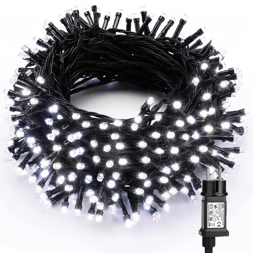 PhilzOps 300 LED Guirnalda Navidad Exterior, 30M Guirnalda Luminosa Blanco Frio Impermeable 8 Modos Cadena de Luces Interior para Exteriores Fiesta Boda Árboles Jardín Patio Decoración, Alambre Verde