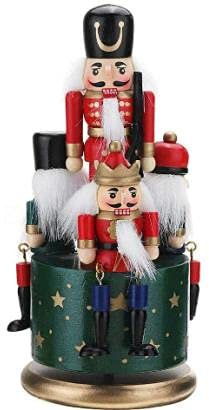 LINGSFIRE Carillon in legno per schiaccianoci con 4 soldati, con meccanismo a orologio e base rotonda per decorazione domestica, decorazione per festival decorazioni natalizie idea regalo (Verde)