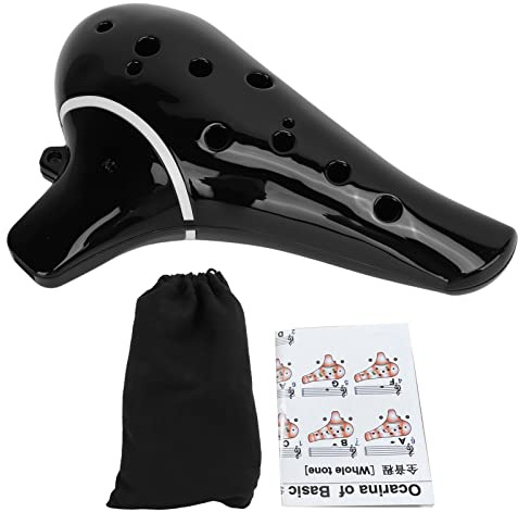 Ocarina AC Alto C de 12 Orificios Llave Portátil Ocarina ABS Con Acabado Negro con Bolsa de Almacenamiento e Instrumento de Viento con Partitura Musical para Principiantes Profesionales