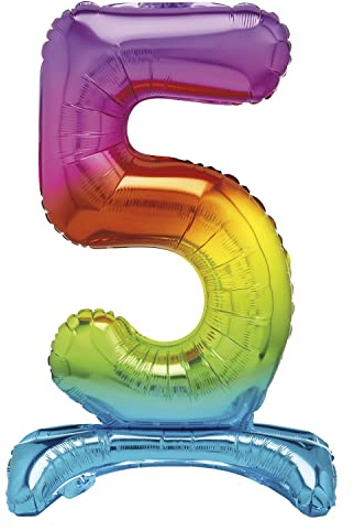 Unique Rainbow Standing Number 5 Foil Balloon 30, Packaged