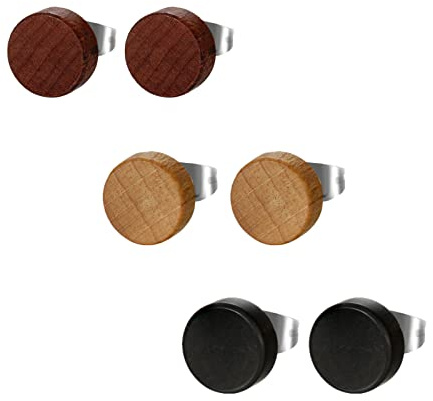 Flongo Träknapp örhängen set, 6 stycken små runda knappörhängen kaffe brun svart falsk kontakt tunnel piercing örhängen för män kvinnor