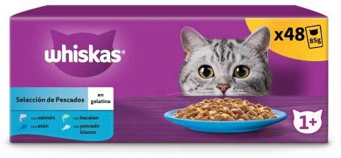 Whiskas Comida Húmeda para Gatos Adultos Selección Pescados en Gelatina (Multipack 4x12x85g)