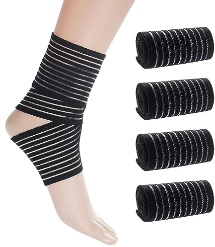 Rbenxia 4 Pieces of Black Elastic Ankle Compression Bandage Adjustable Ankle Strap Heel Brace Wraps Breathable Ankle Band for Stabilising Ligament, Joint Pain, Sport (70 cm)