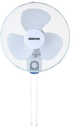 GEEPAS 16-Inch Wall Mounted Fan, 45W Electric Cooling Fan for Home or Office Use | 3 Speed Settings with Oscillating/Rotating Feature, 3 Leaf AS Blades, 2 Year Warranty, White